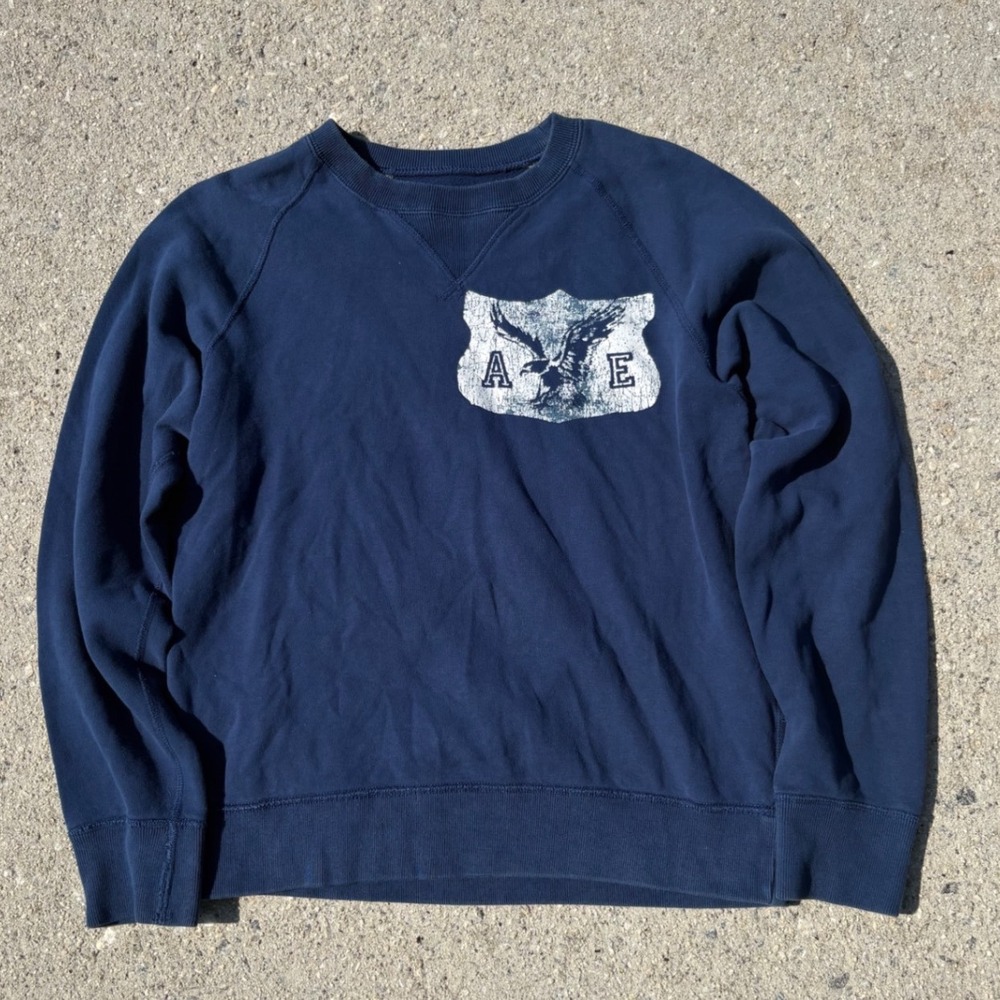 VTG American Eagle‎ Outfitters Navy Blue Graphic Sweatshirt - Y2K Retro Fit - M